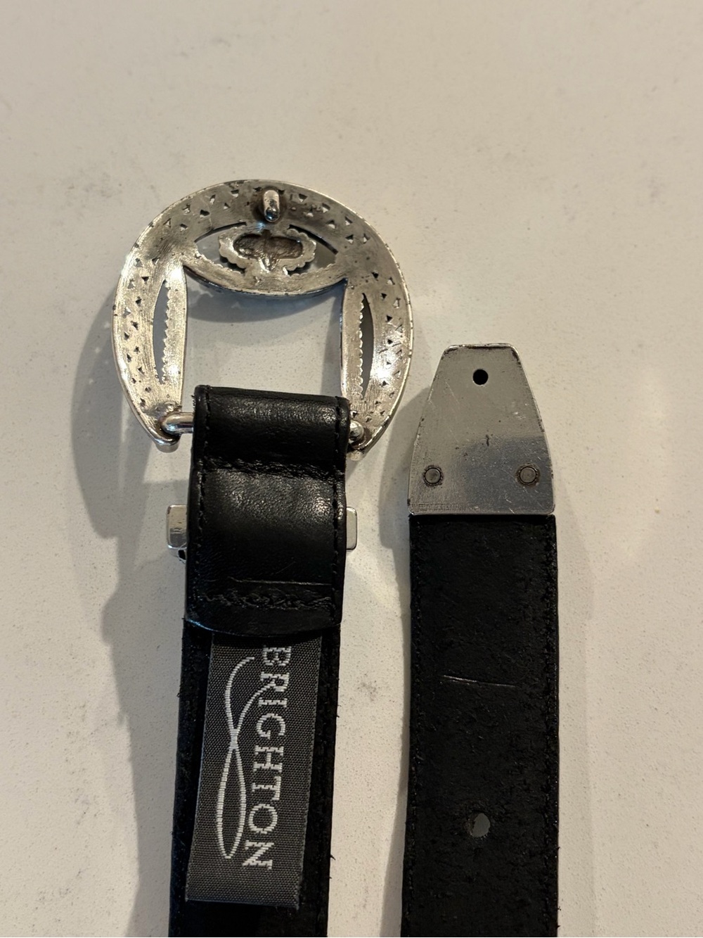 Brighton Black Leather Belt Silver Plate with  Turquoise Buckle XL/36 B30113 USA - Picture 4 of 7